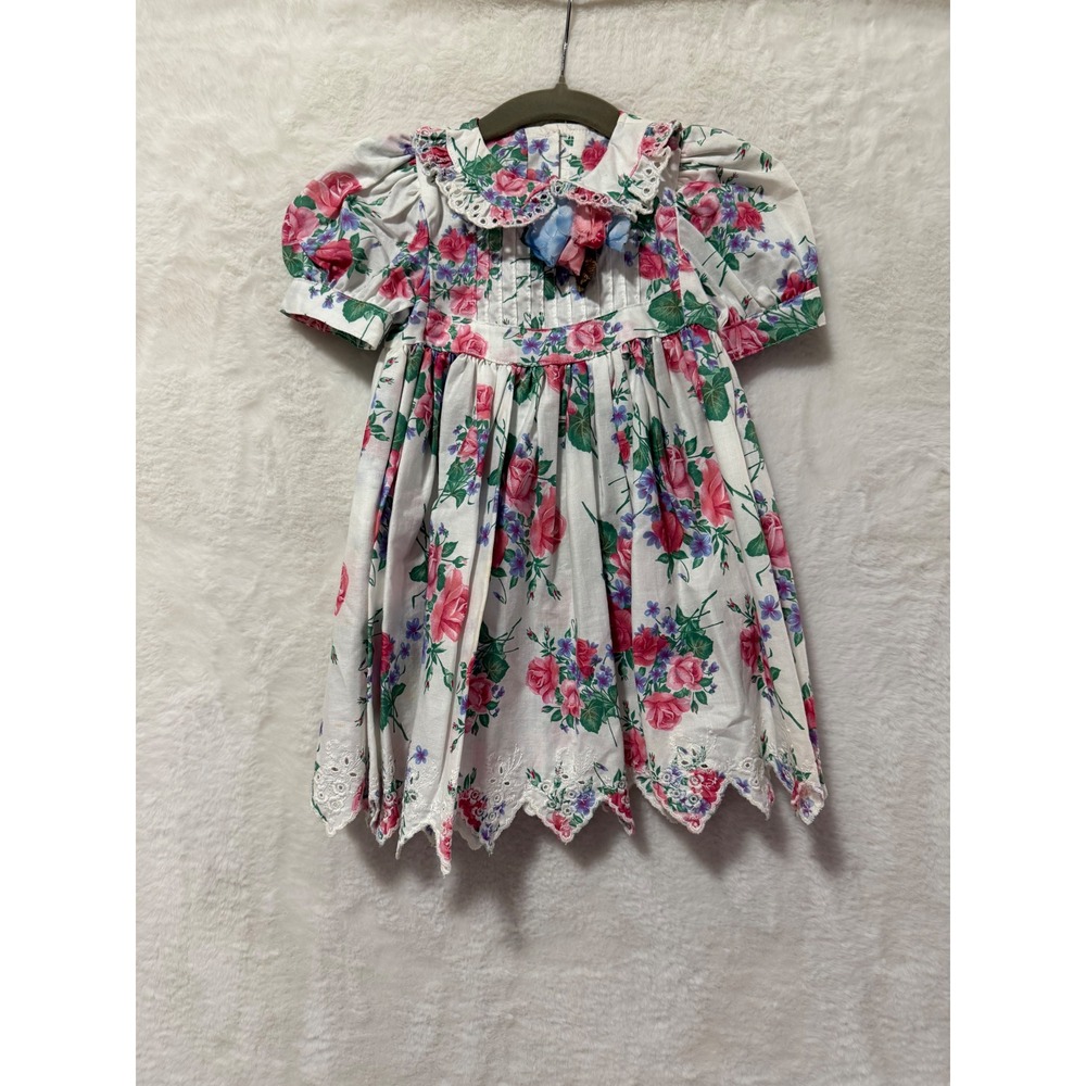 Mousefeathers Vintage Baby Girls 18M Floral Eyelet Lace Dress Pink Rose White